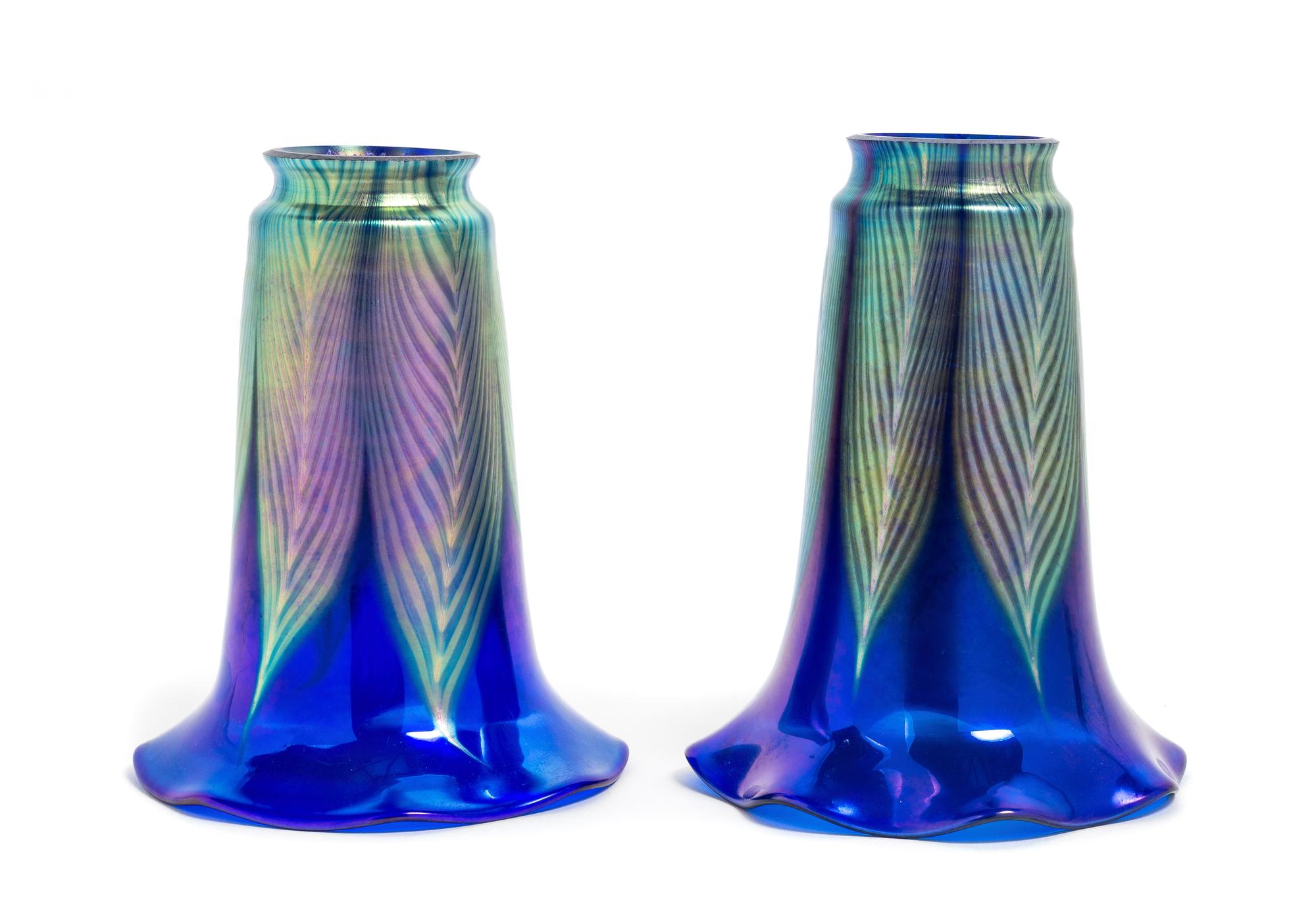 Lundberg Studios, DAVENPORT, CA, 2011, a group of two iridescent glass shades