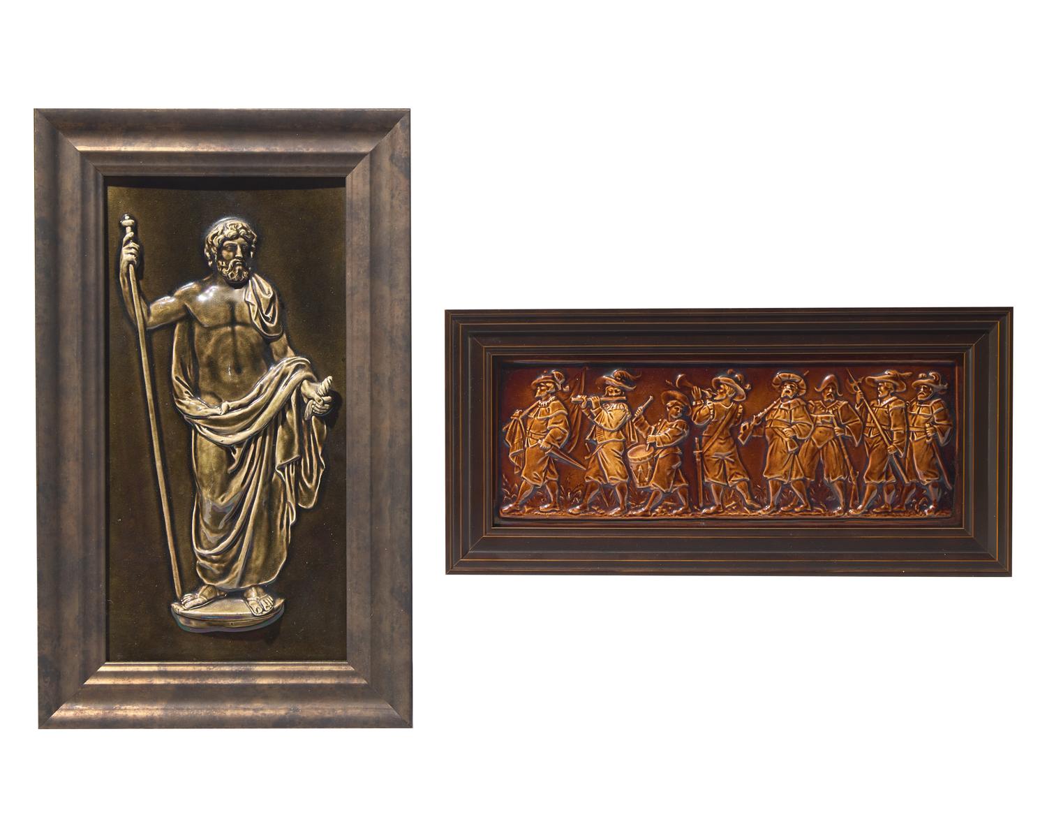 Two Framed Wedgwood Majolica Figural Relief Plaques