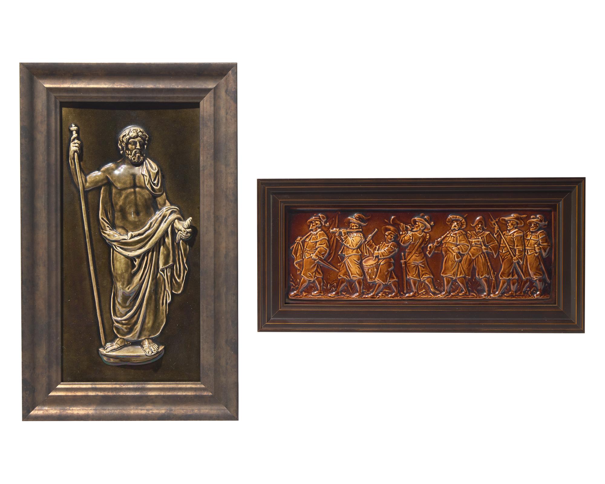 Two Framed Wedgwood Majolica Figural Relief Plaques