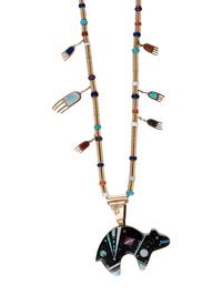 14K Gold Necklace, with Reversible Mosaic Inlay Bear Pendant