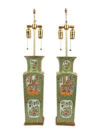 A Pair of Chinese Export Famille Verte Porcelain Vases Mounted as Table Lamps — 20TH CENTURY