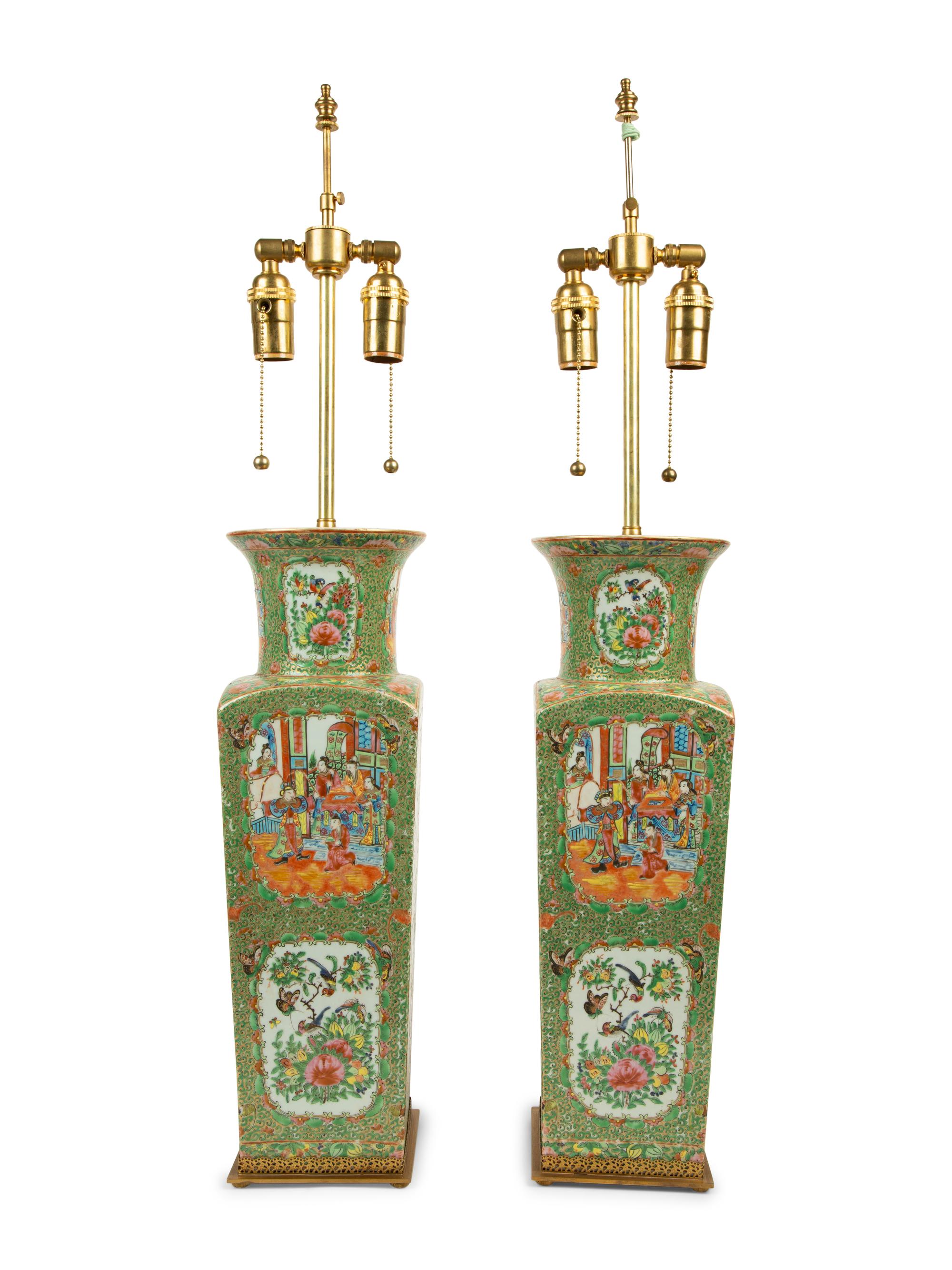 A Pair of Chinese Export Famille Verte Porcelain Vases Mounted as Table Lamps — 20TH CENTURY