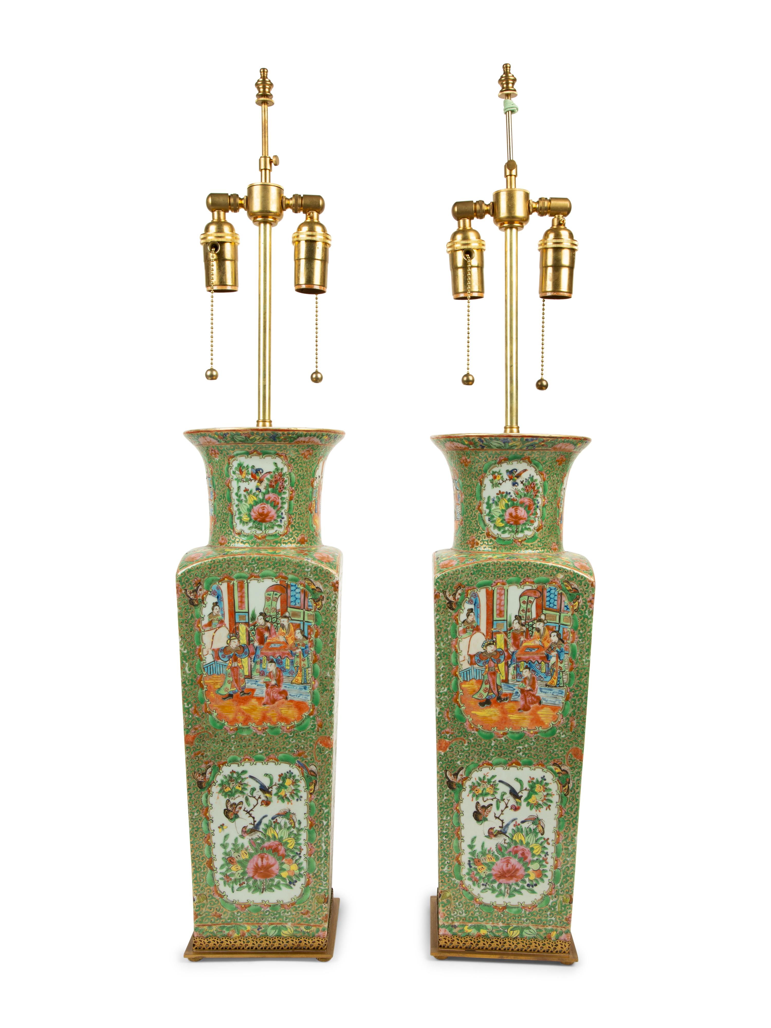A Pair of Chinese Export Famille Verte Porcelain Vases Mounted as Table Lamps — 20TH CENTURY