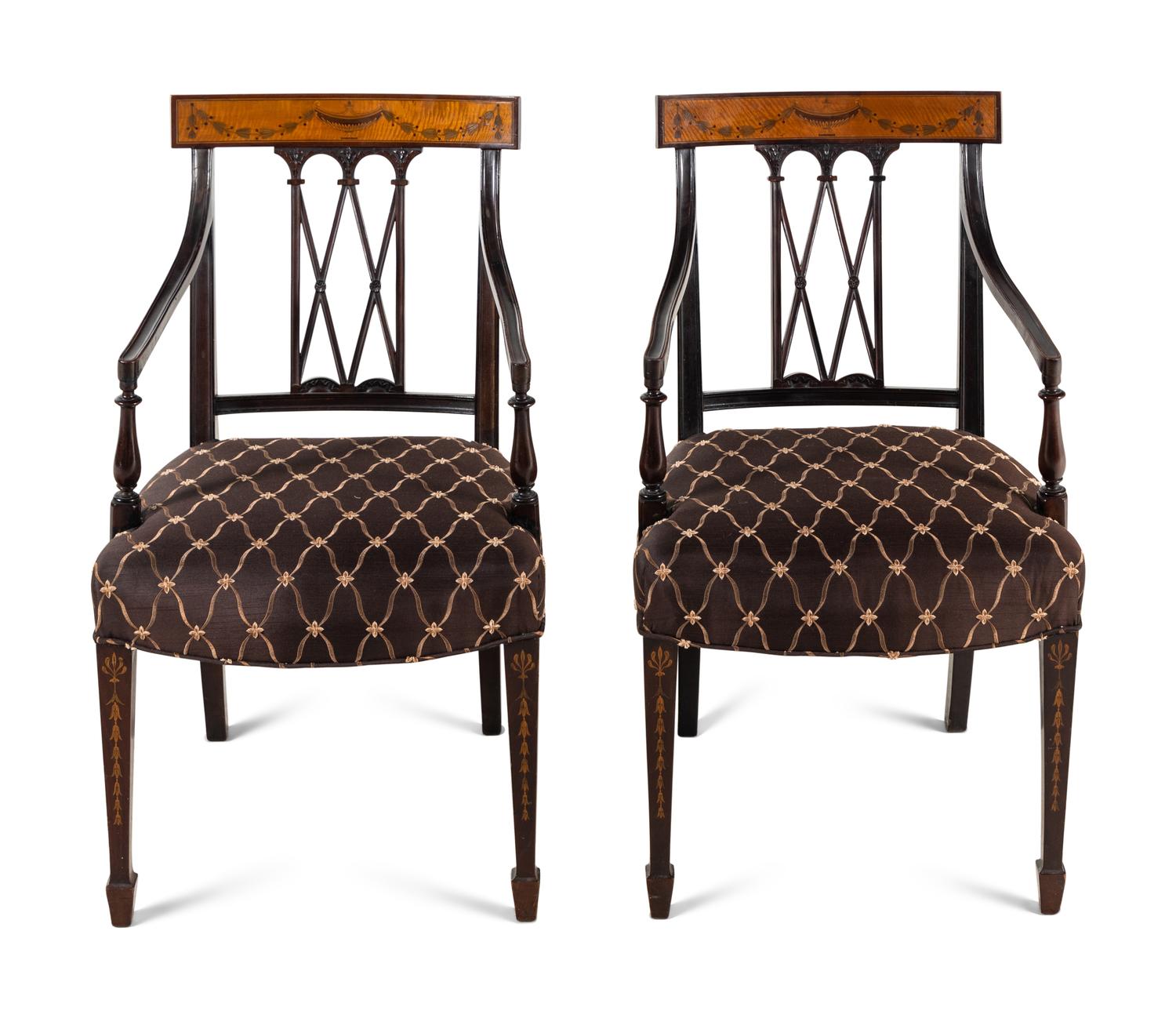 A Pair of George III Style Inlaid Mahogany Armchairs