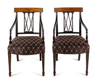 A Pair of George III Style Inlaid Mahogany Armchairs