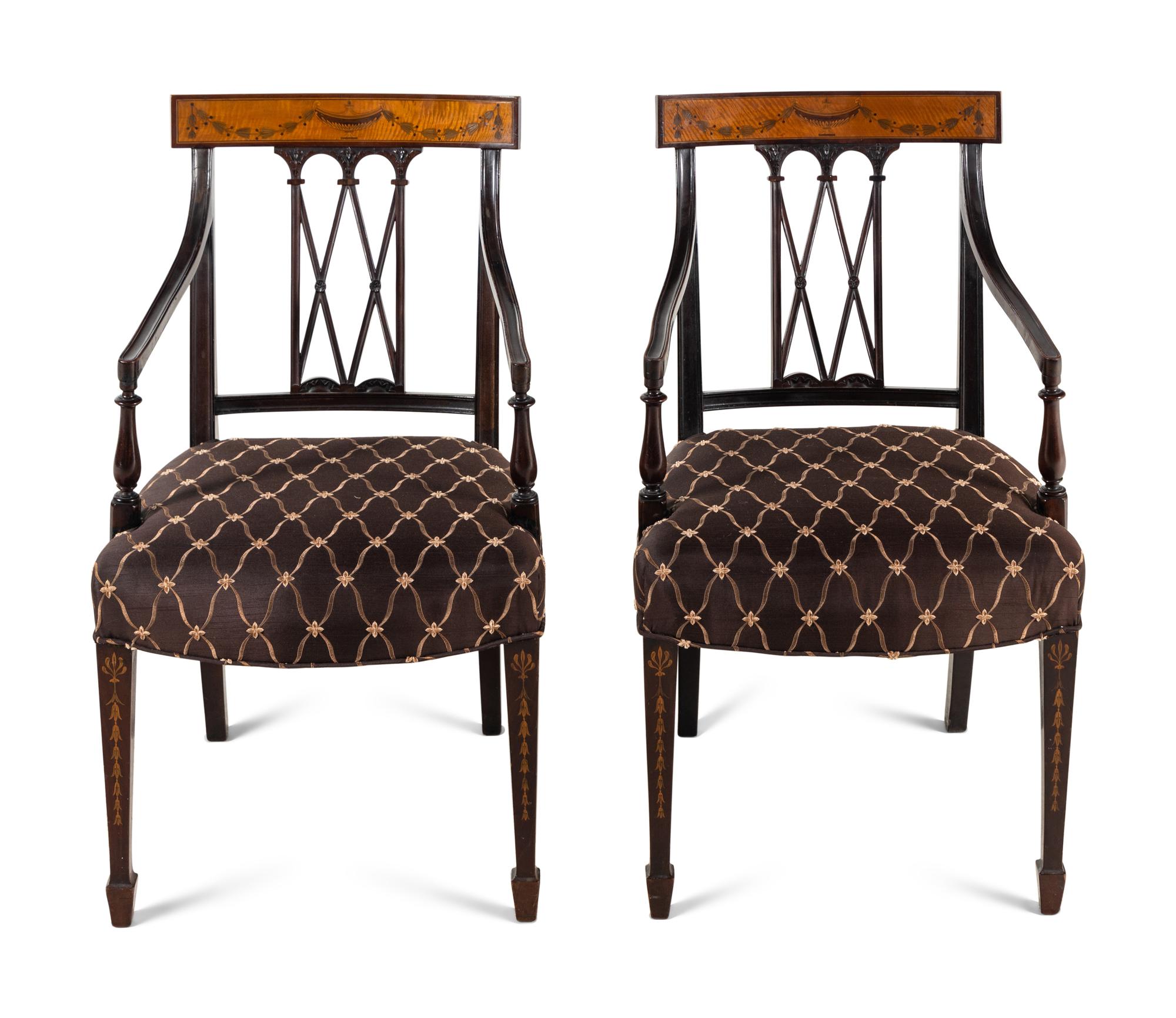 A Pair of George III Style Inlaid Mahogany Armchairs