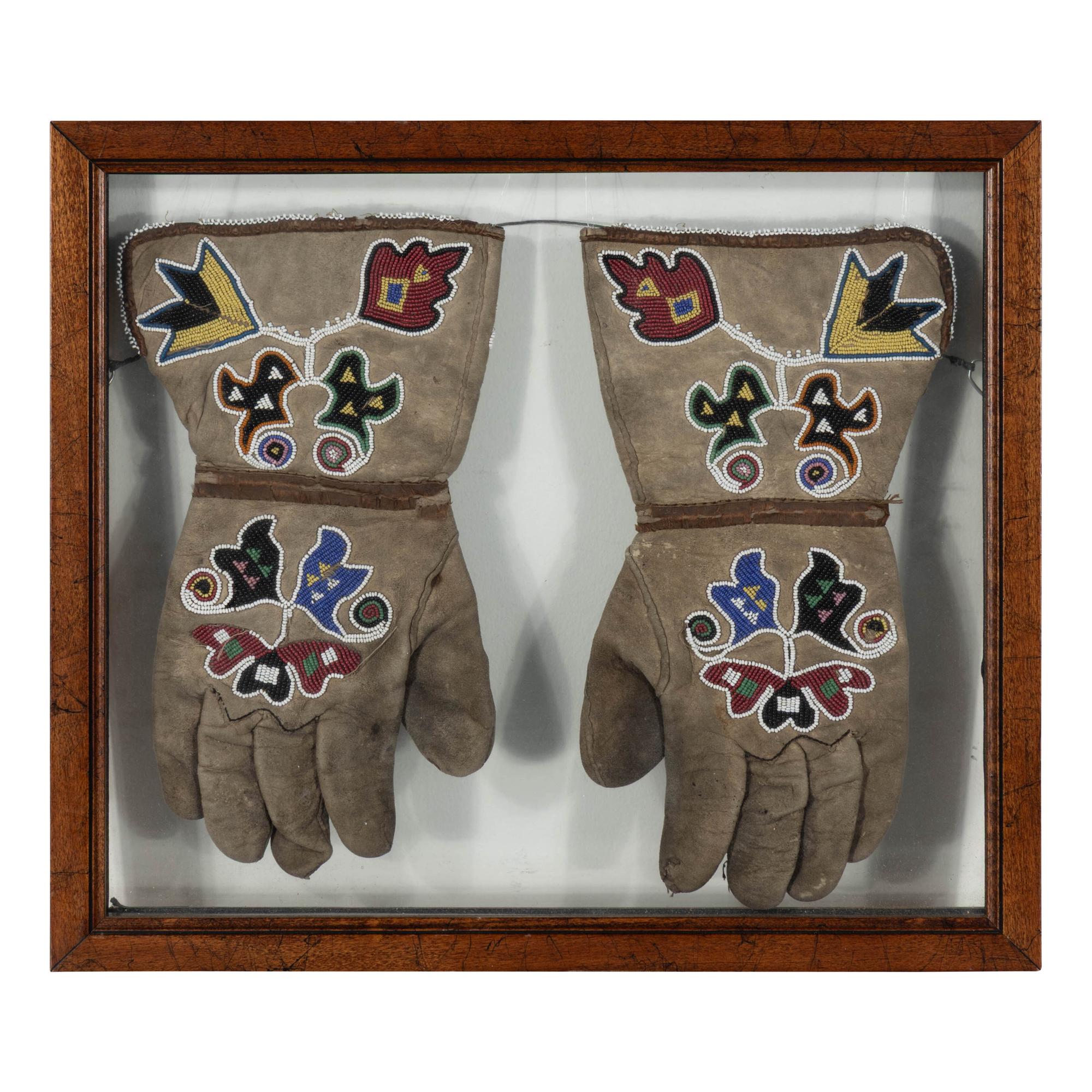 Plateau Beaded Hide Gauntlets, Two Pairs