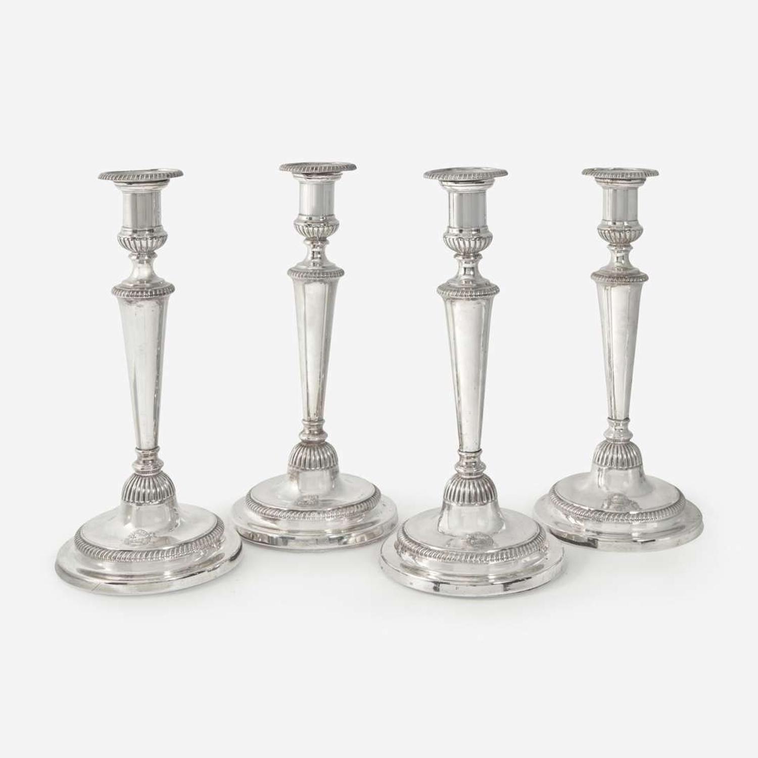A Set of Four George III Weighted Silver Candlesticks Matthew Boulton, Birmingham, 1802