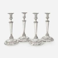 A Set of Four George III Weighted Silver Candlesticks Matthew Boulton, Birmingham, 1802