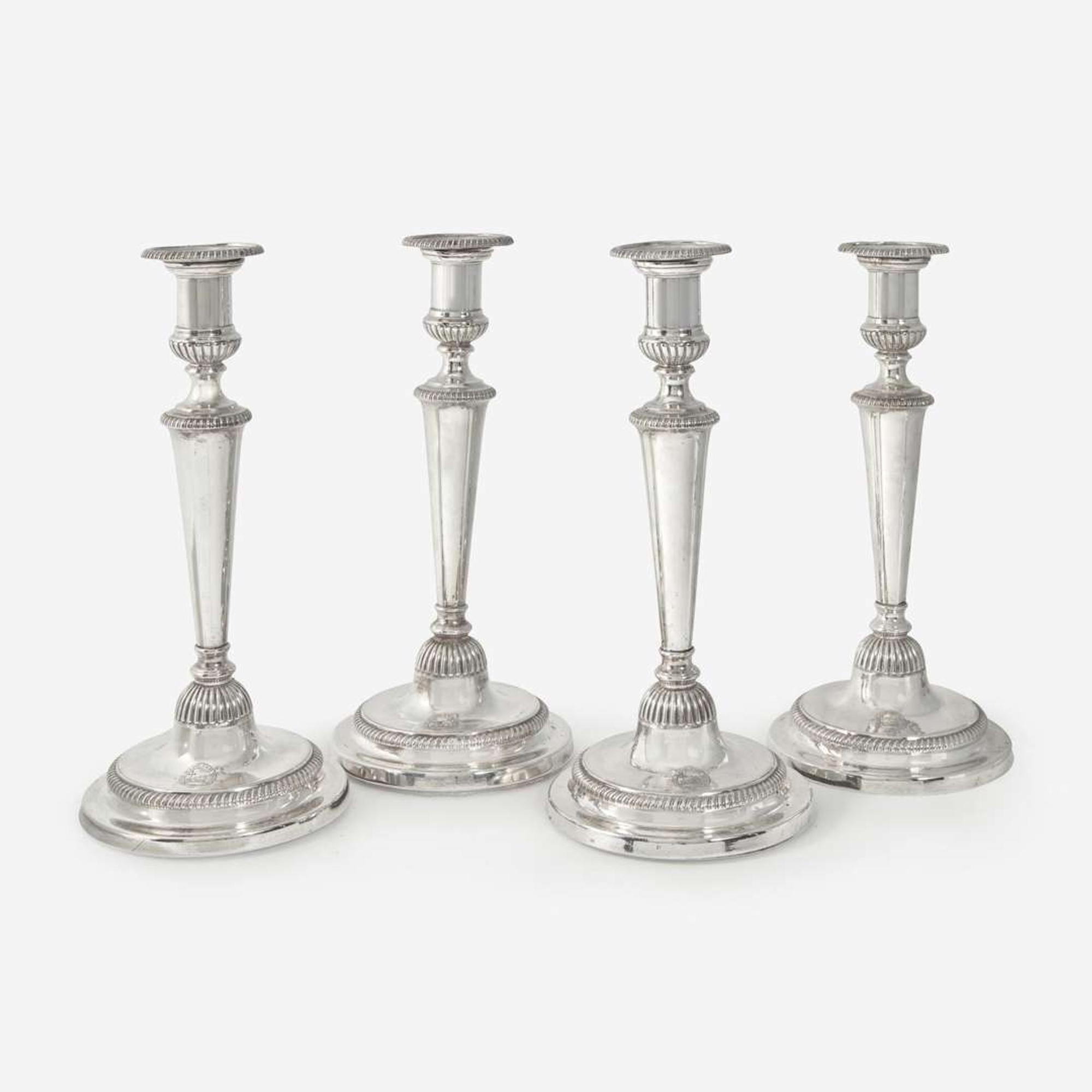 A Set of Four George III Weighted Silver Candlesticks Matthew Boulton, Birmingham, 1802