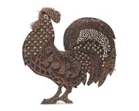 A Painted Wood and Nail-Work Rooster Plaque