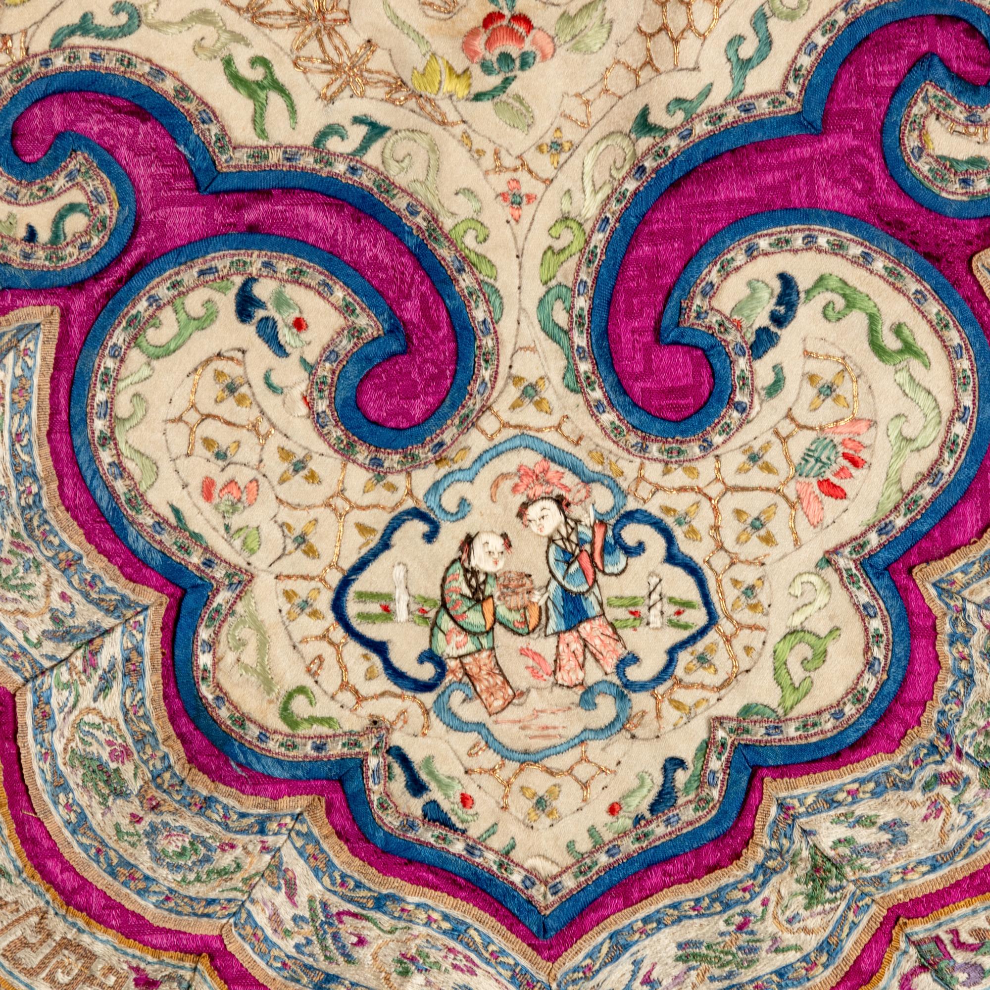 Two Chinese Embroidered Silk Lady's Informal Robes, Late Qing/Republic Period 晚清/民國 綉花女襖兩件