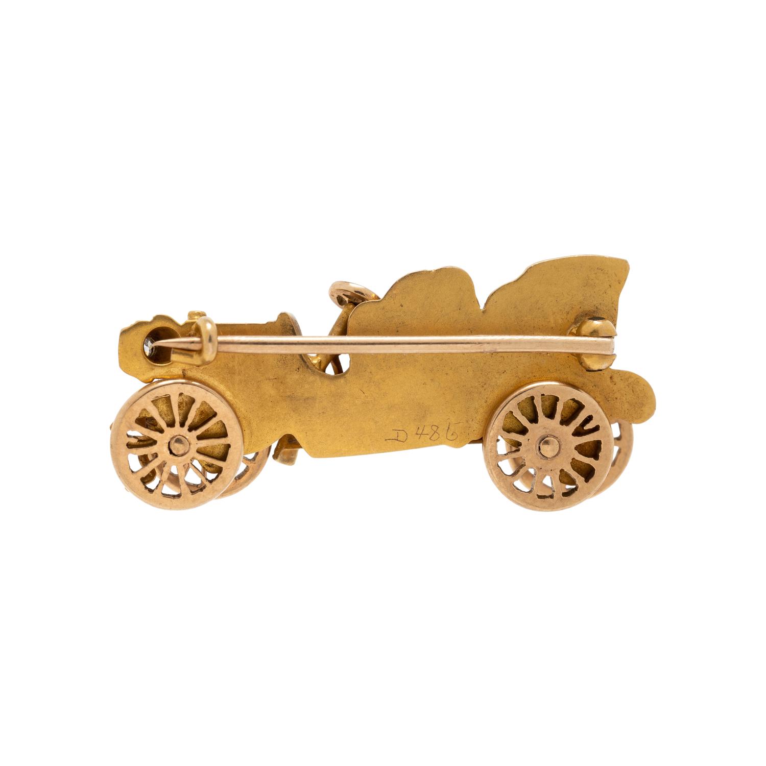ANTIQUE, YELLOW AND GOLD DIAMOND CAR BROOCH