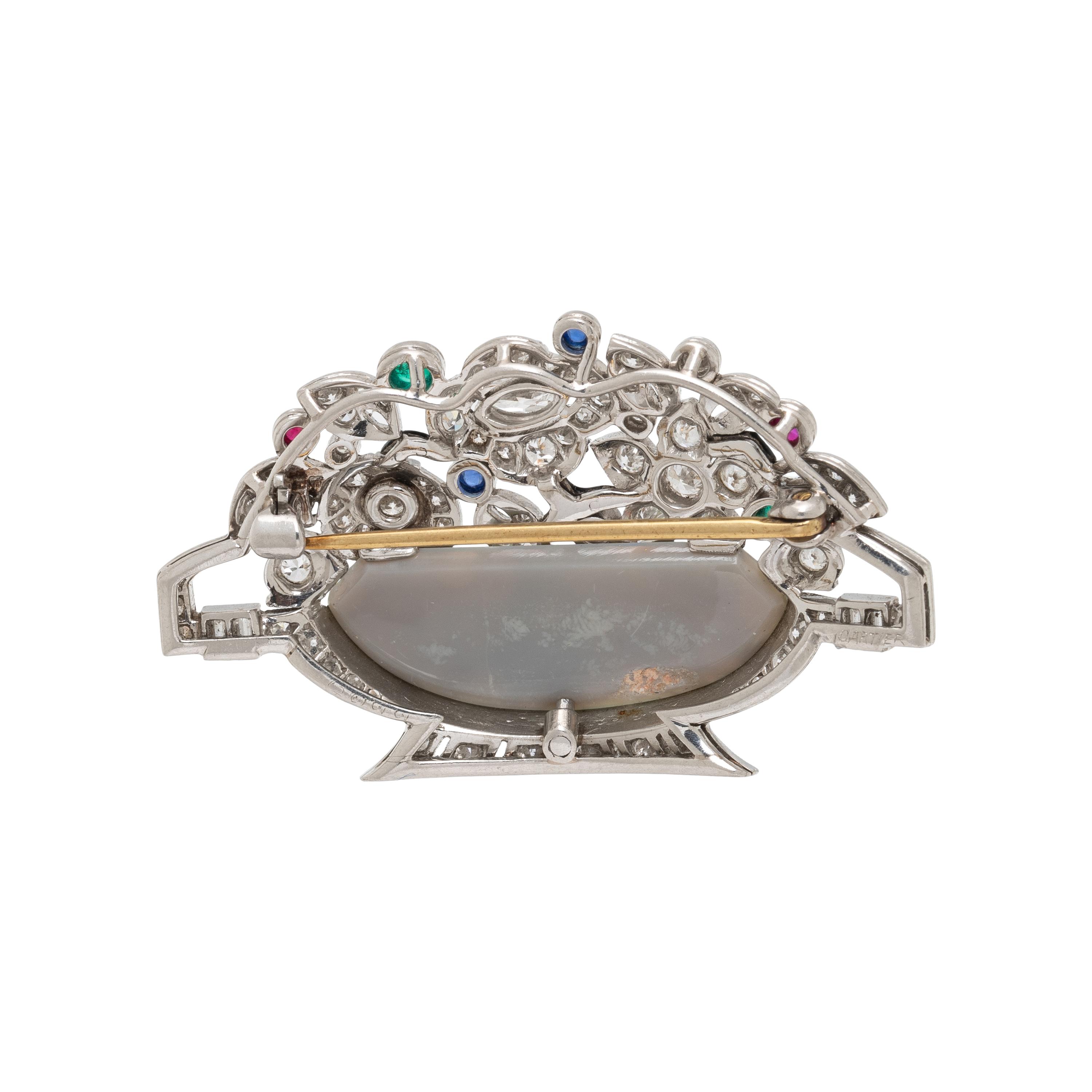 CARTIER, ART DECO, BLACK OPAL, DIAMOND, RUBY, EMERALD, AND SAPPHIRE GIARDINETTO BROOCH
