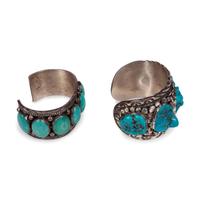 Pair of Navajo Silver and Turquoise Cuff Bracelets