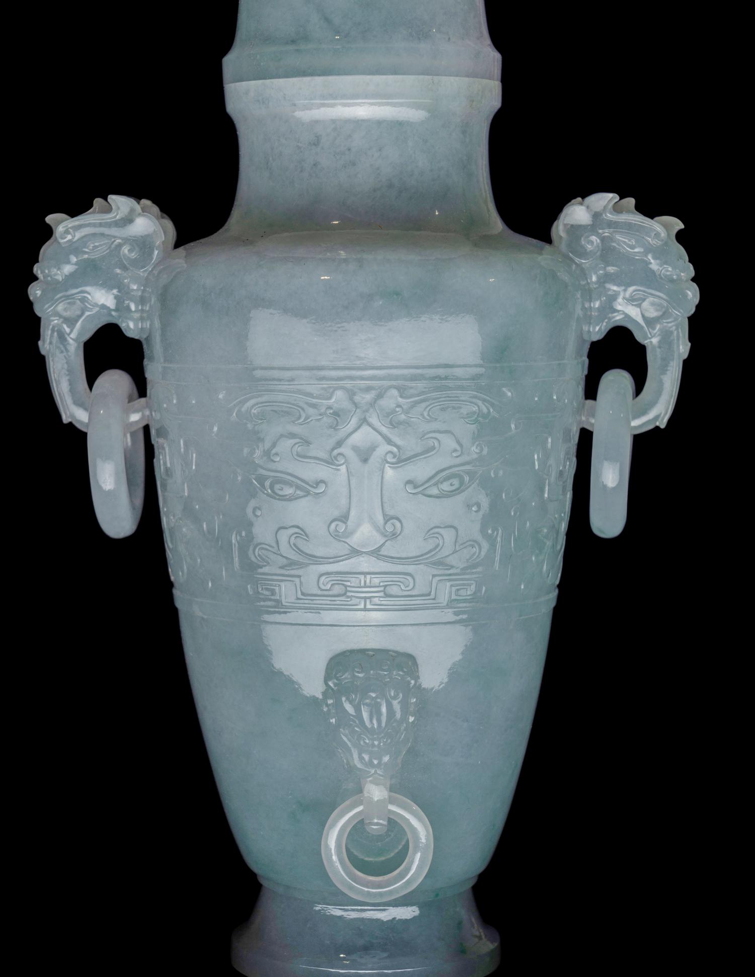 A Translucent Greyish-Celadon Jadeite Covered Vase