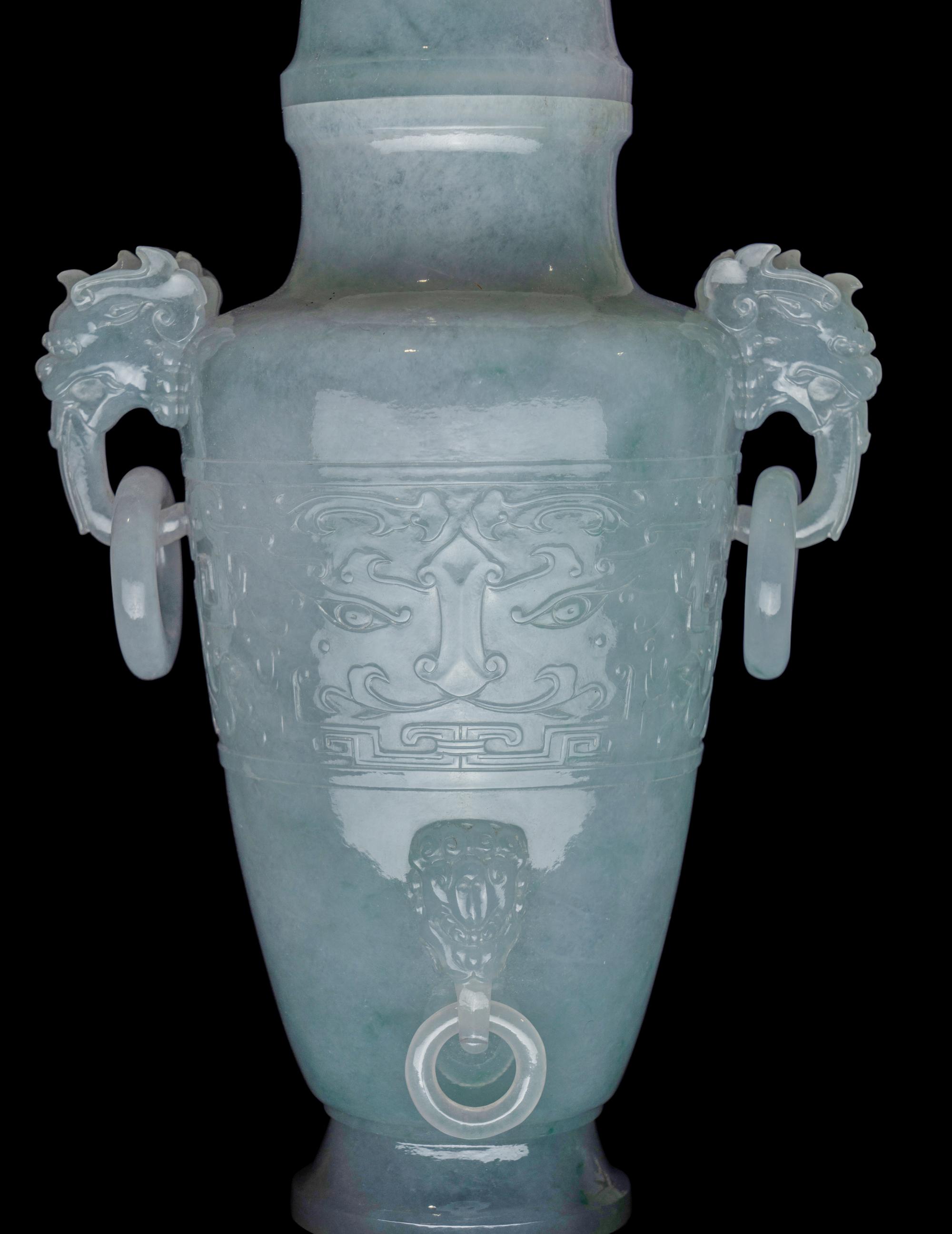 A Translucent Greyish-Celadon Jadeite Covered Vase