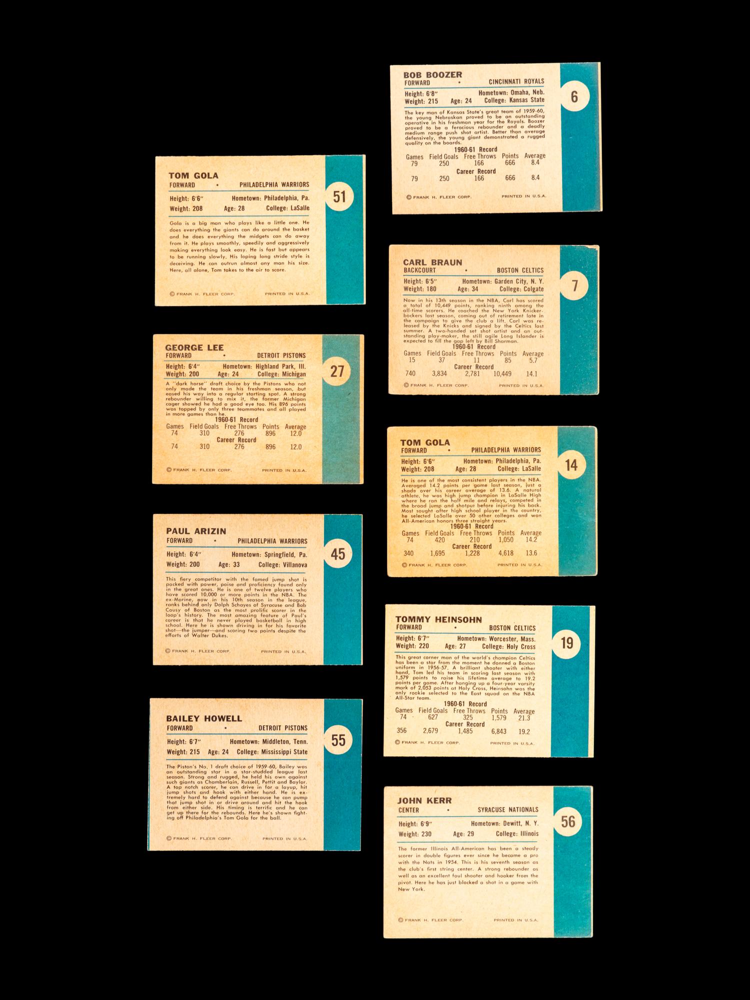 A Group of Nine 1961 Fleer Basketball Cards,