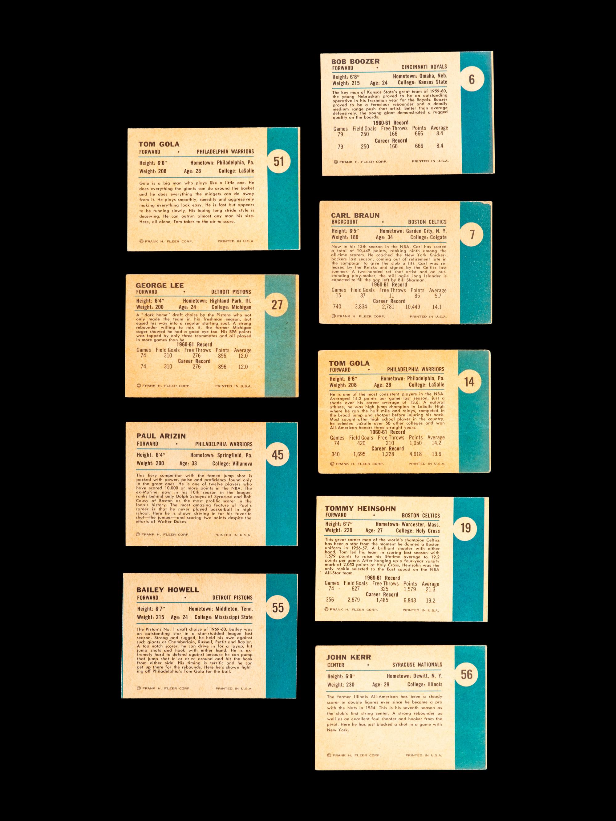 A Group of Nine 1961 Fleer Basketball Cards,