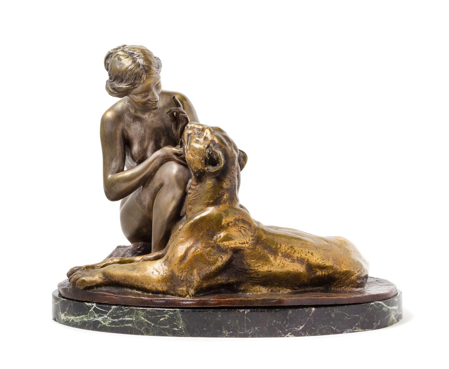 Jean Marie Joseph Magrou, (French, 1869-1945), Woman and Lioness