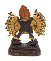A Sino-Tibetan Red Lacquered Gilt Bronze Figure of Yamantaka