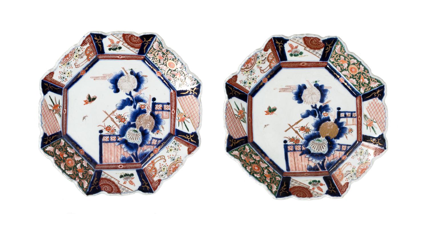 A Pair of Japanese Imari Porcelain Octagonal Chargers