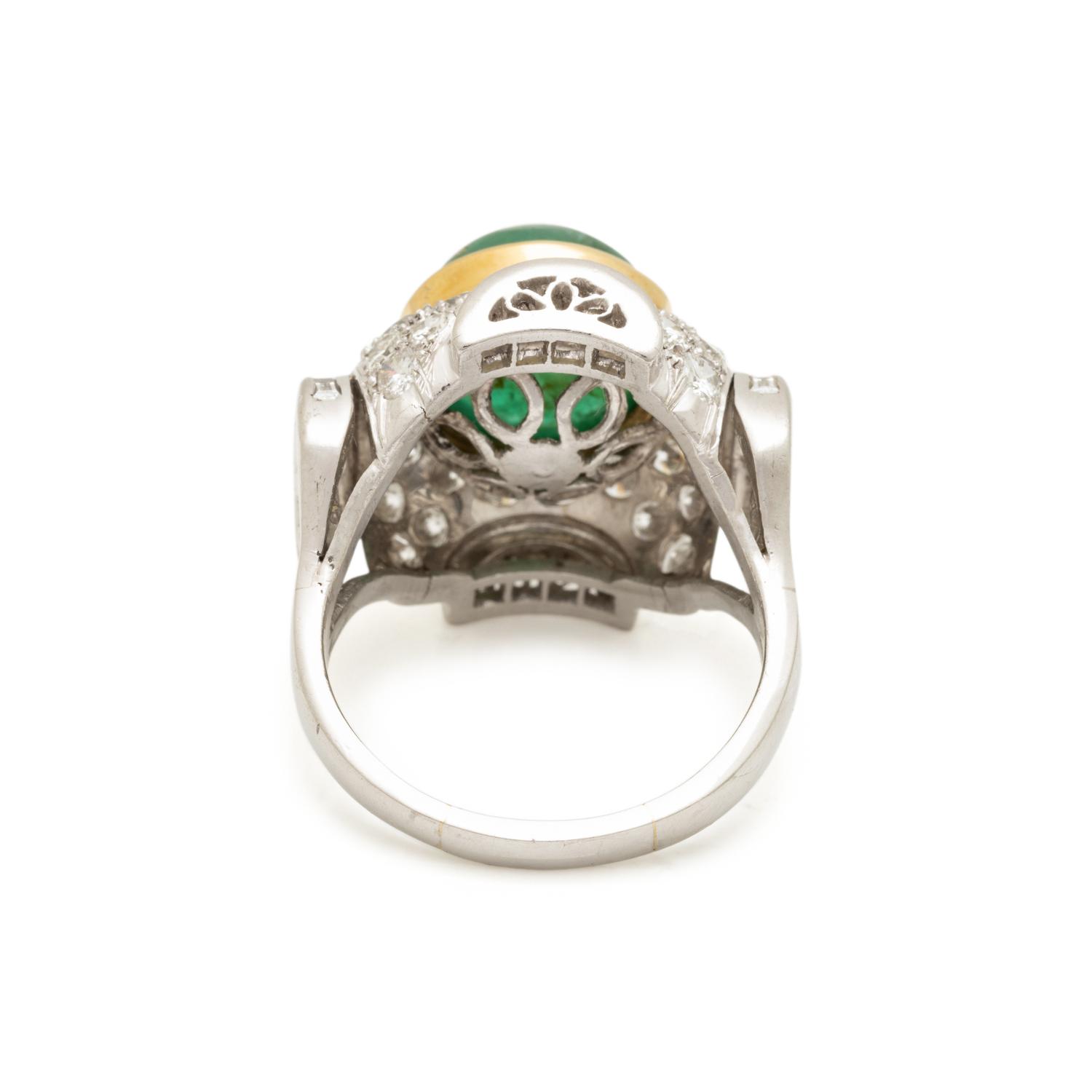PLATINUM, DIAMOND, AND EMERALD RING