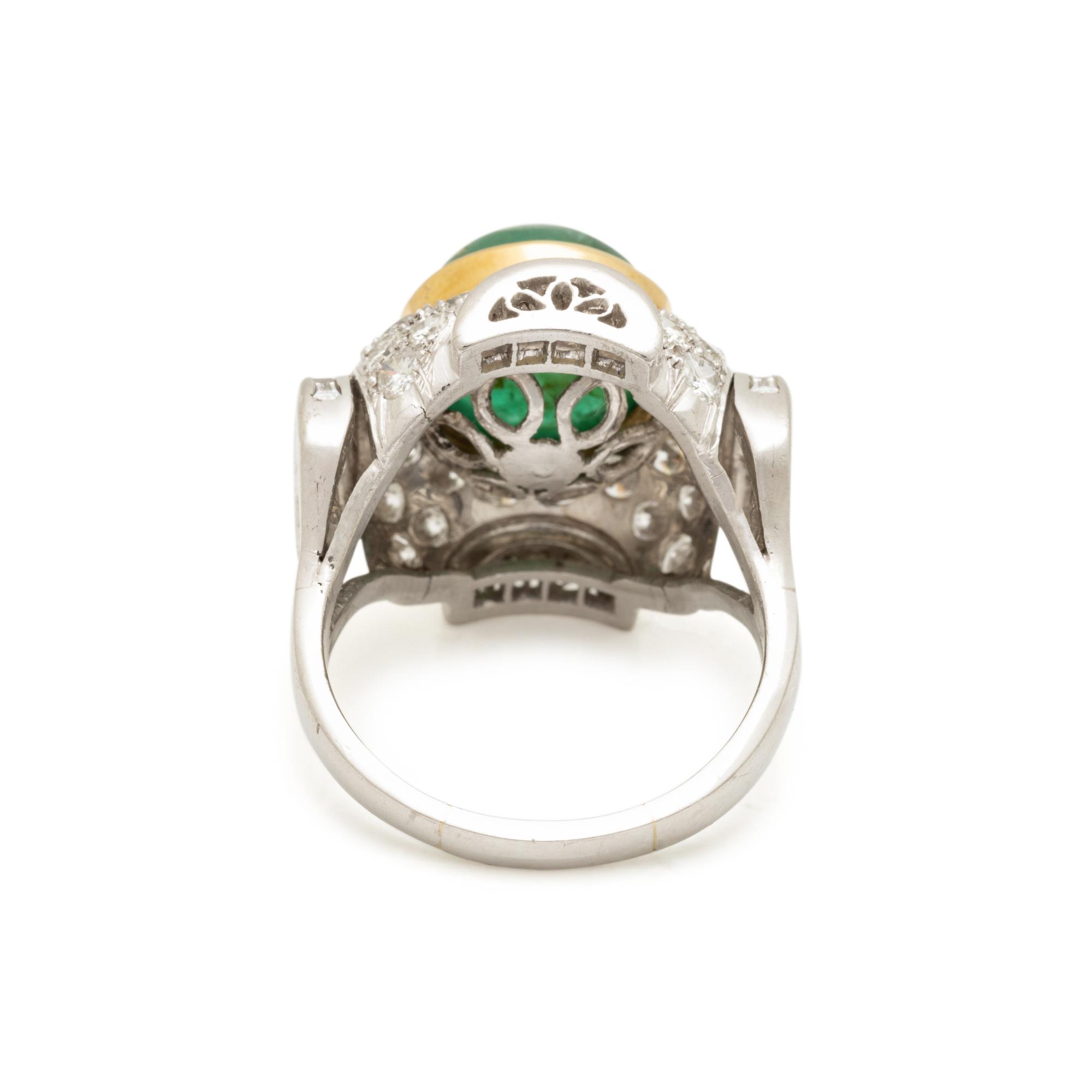PLATINUM, DIAMOND, AND EMERALD RING