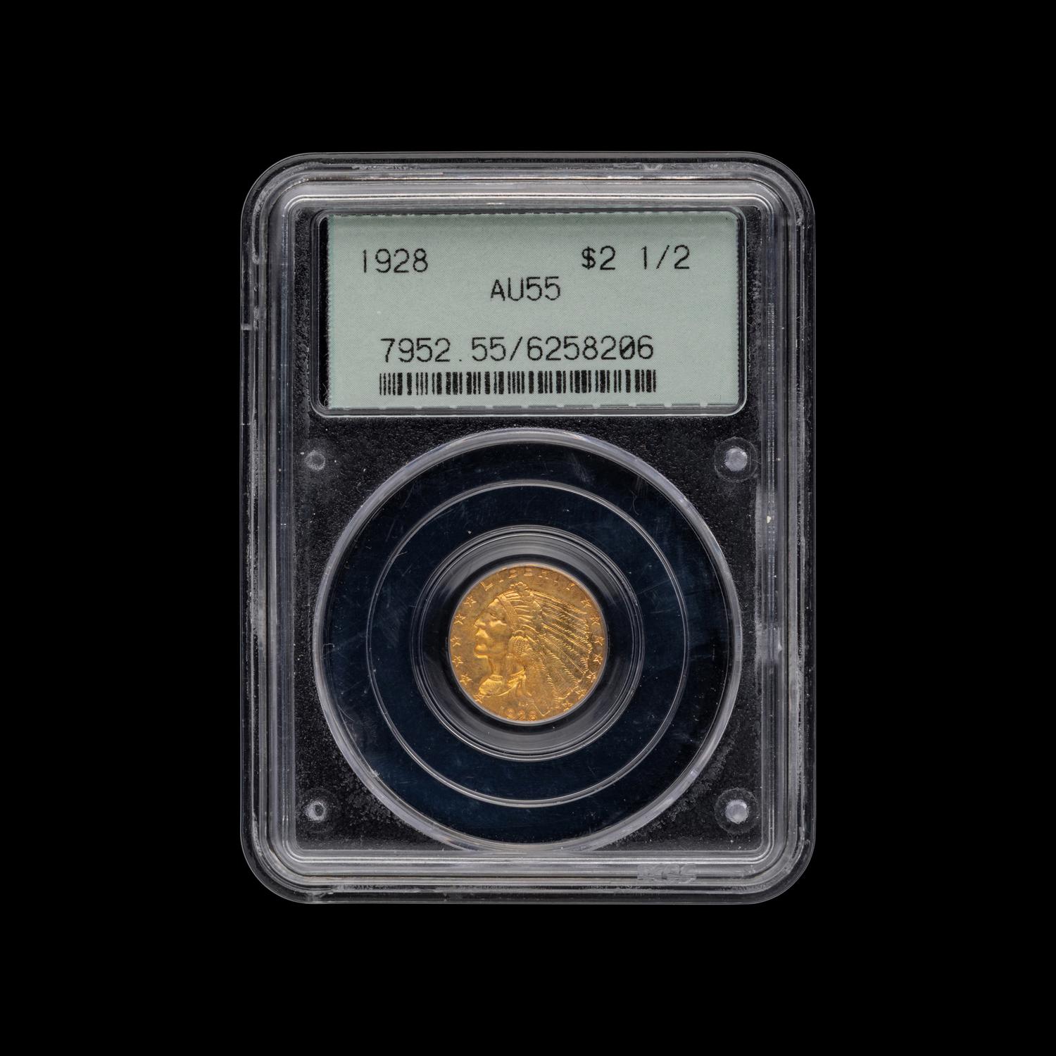 A 1928 Indian Head $2.50 Gold Coin (PCGS AU55]