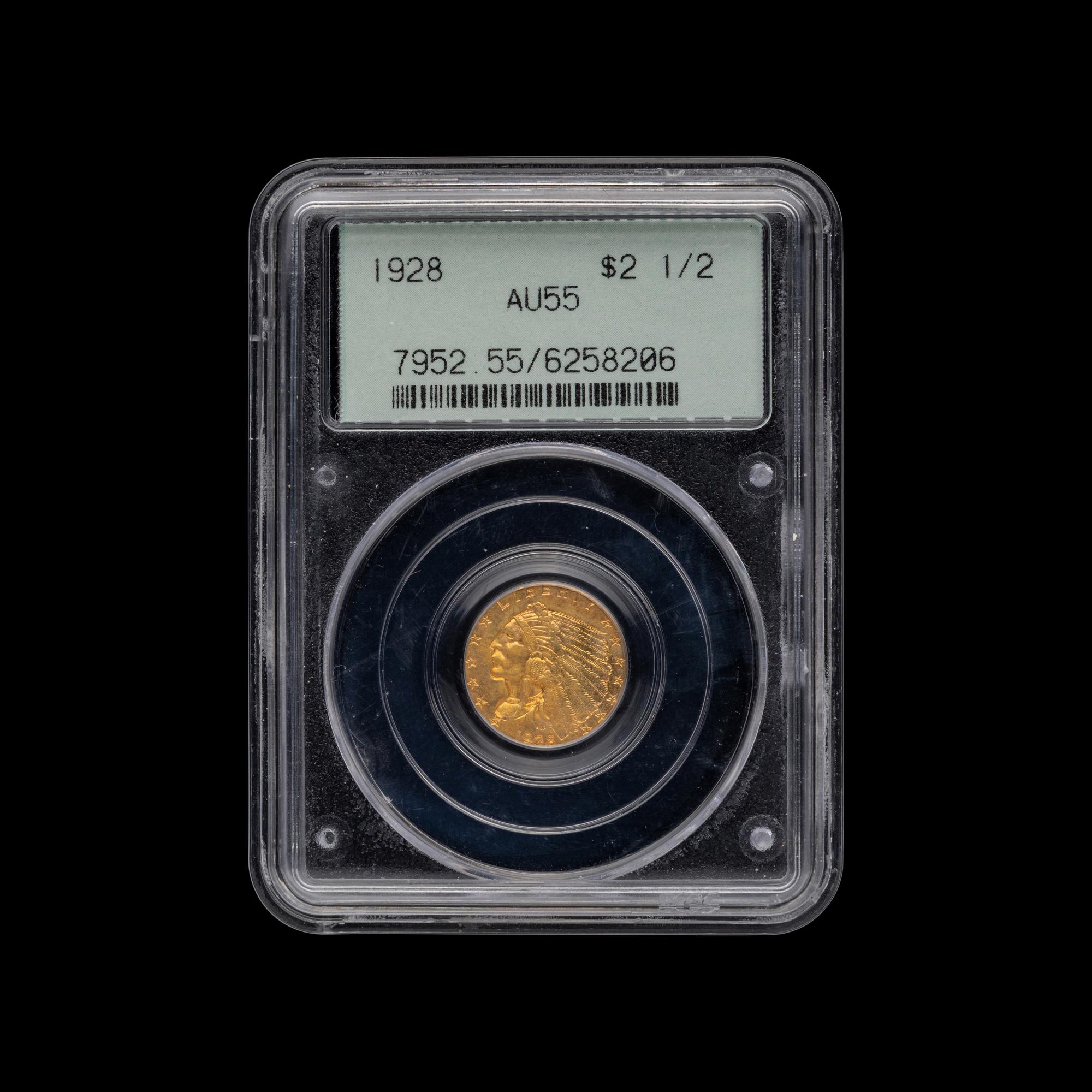 A 1928 Indian Head $2.50 Gold Coin (PCGS AU55]