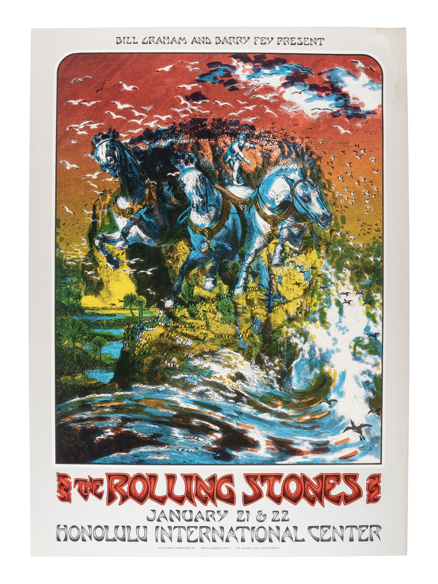 [MUSIC] -- [POSTERS]. A group of 3 posters promoting Rolling Stones concerts, incl. "Tumbling Dice" poster from their 1972 show at Winterland and a poster from their 1981 performance at Candlestick Park.