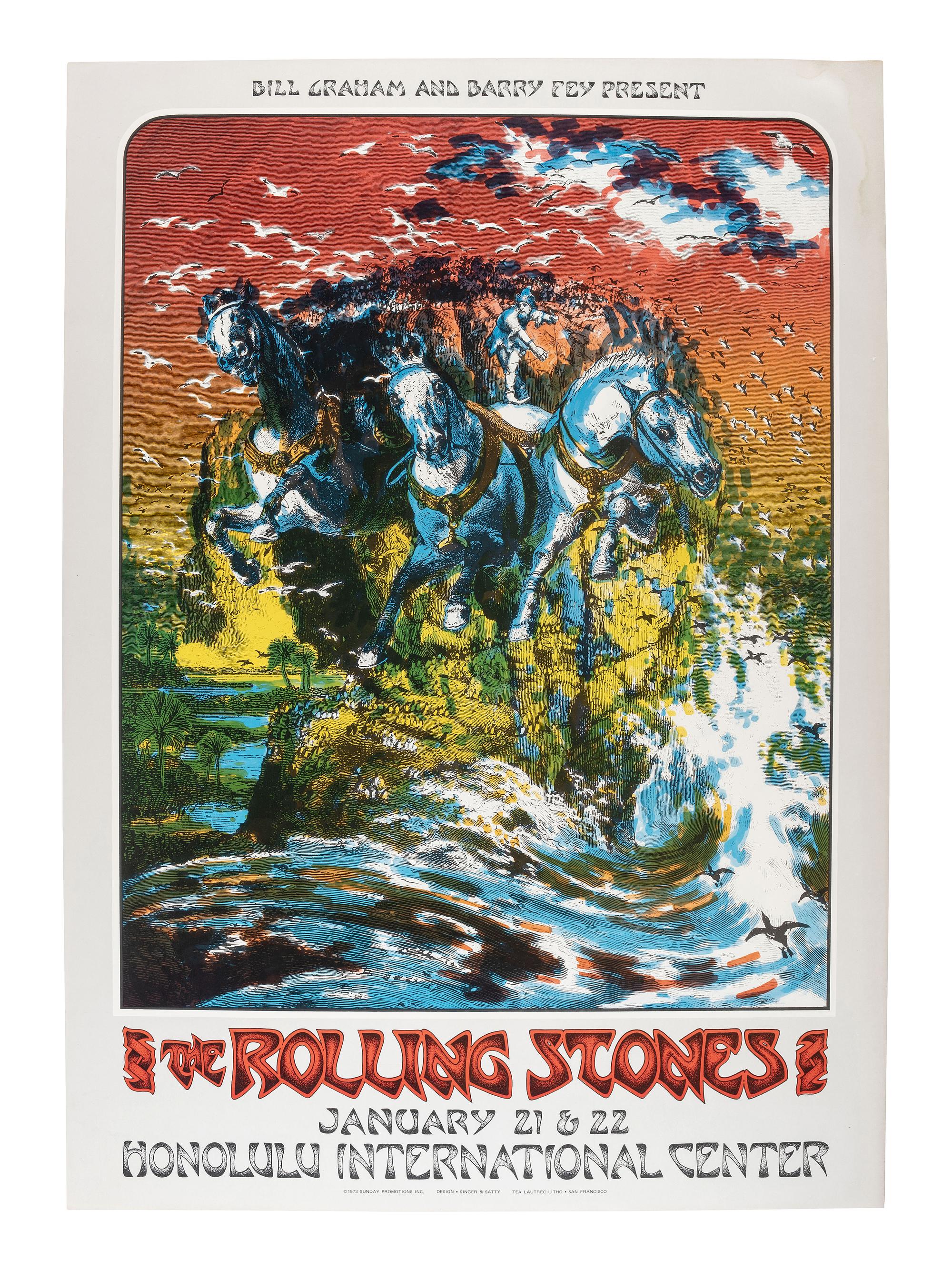 [MUSIC] -- [POSTERS]. A group of 3 posters promoting Rolling Stones concerts, incl. "Tumbling Dice" poster from their 1972 show at Winterland and a poster from their 1981 performance at Candlestick Park.