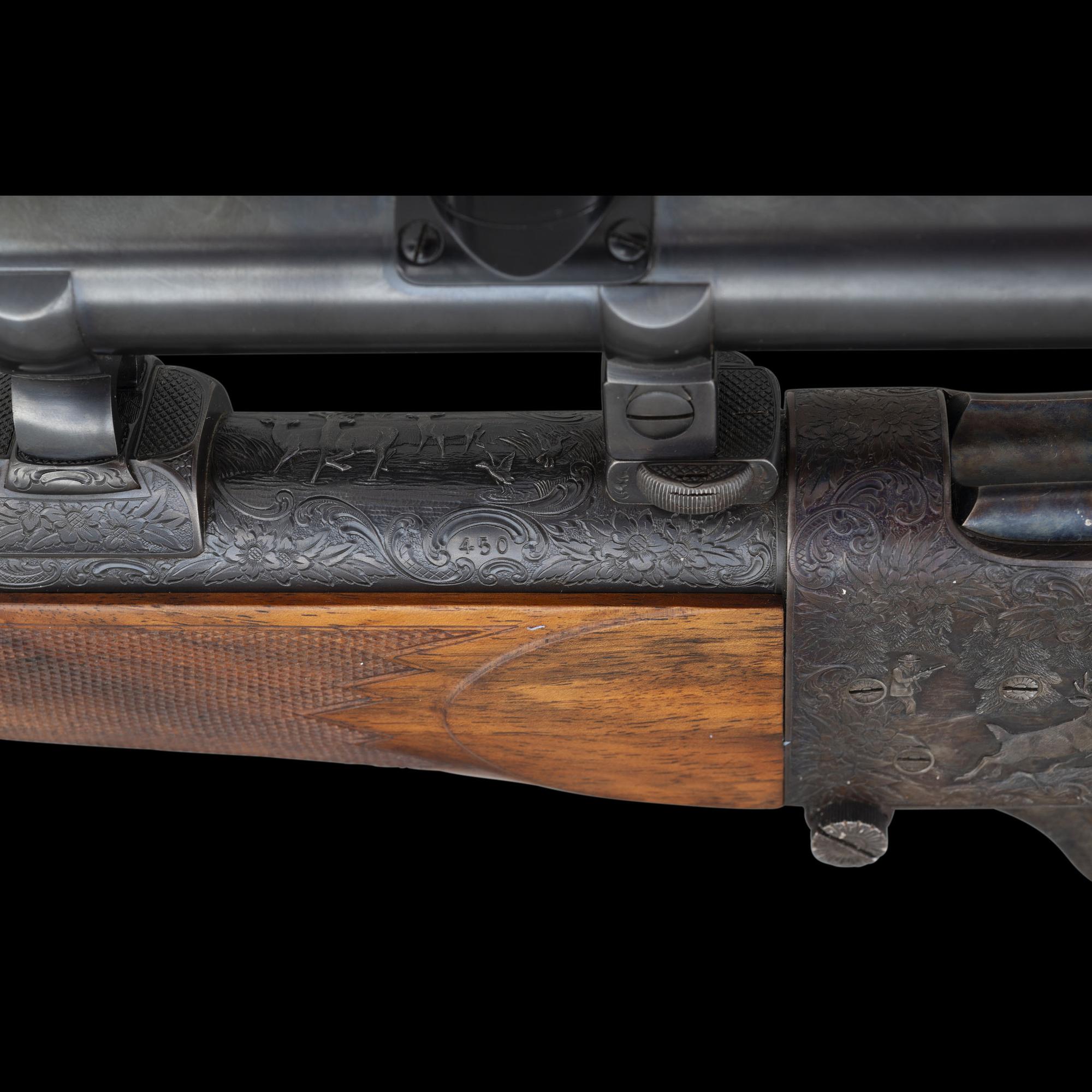 **Highly Embellished Walter Glaser Farquharson Action Rifle Deep Relief Engraved By Alvin A. White with Thomas Shelhamer Stock in .257 Roberts