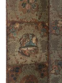 A Three-Panel Painted Leather Floor Screen