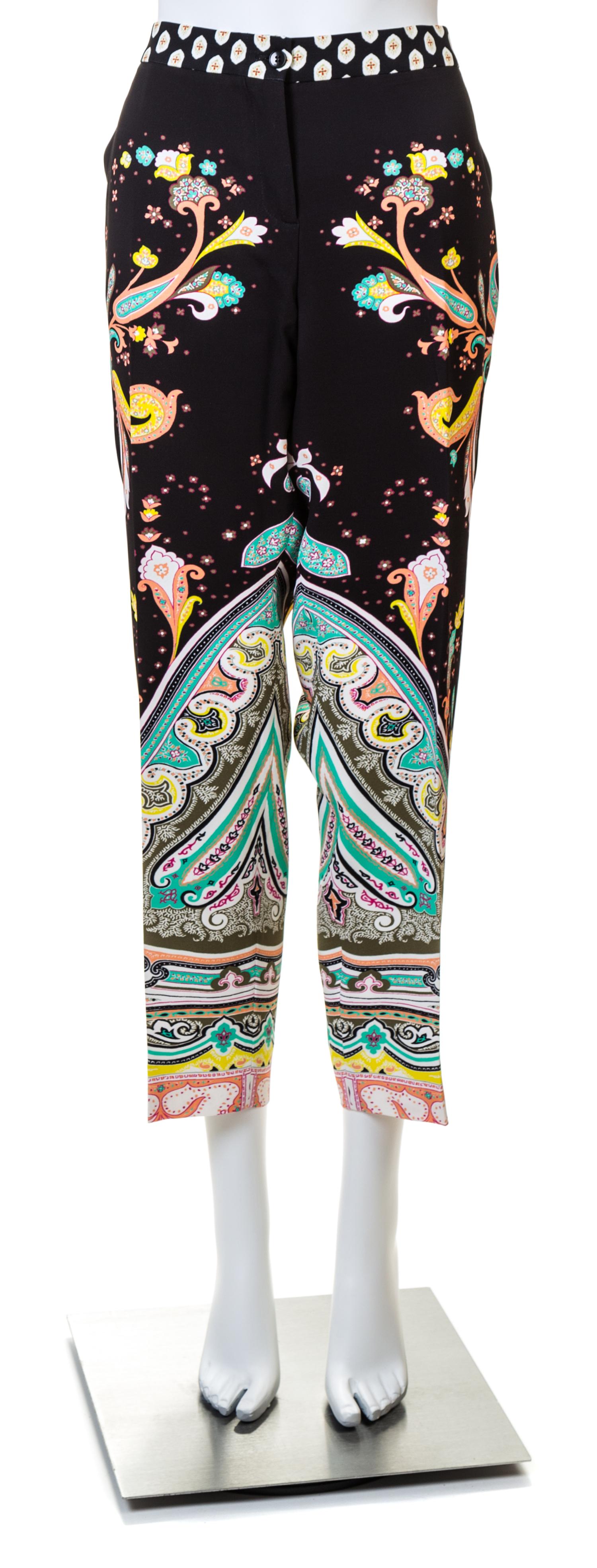 An Etro Black Print Pant, Size 48.