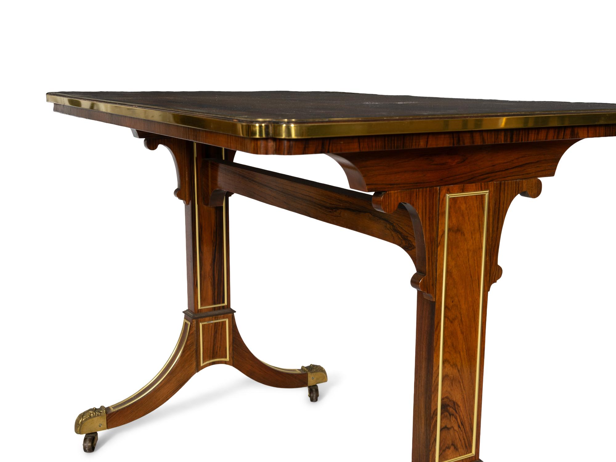 A Pair of Regency Style Brass Mounted Rosewood Sofa Tables