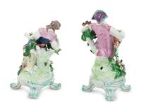 A Pair of English Bocage Porcelain Figural Groups