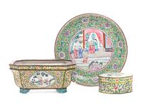 Three Chinese Canton Enamel on Copper Articles