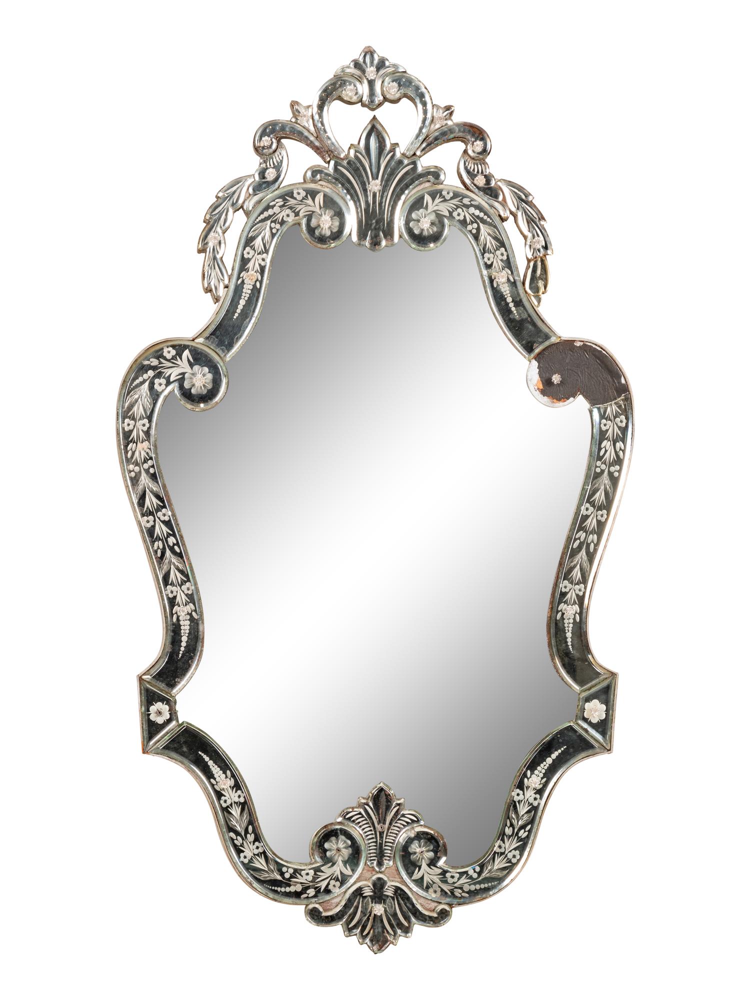 A Venetian Etched Glass Mirror