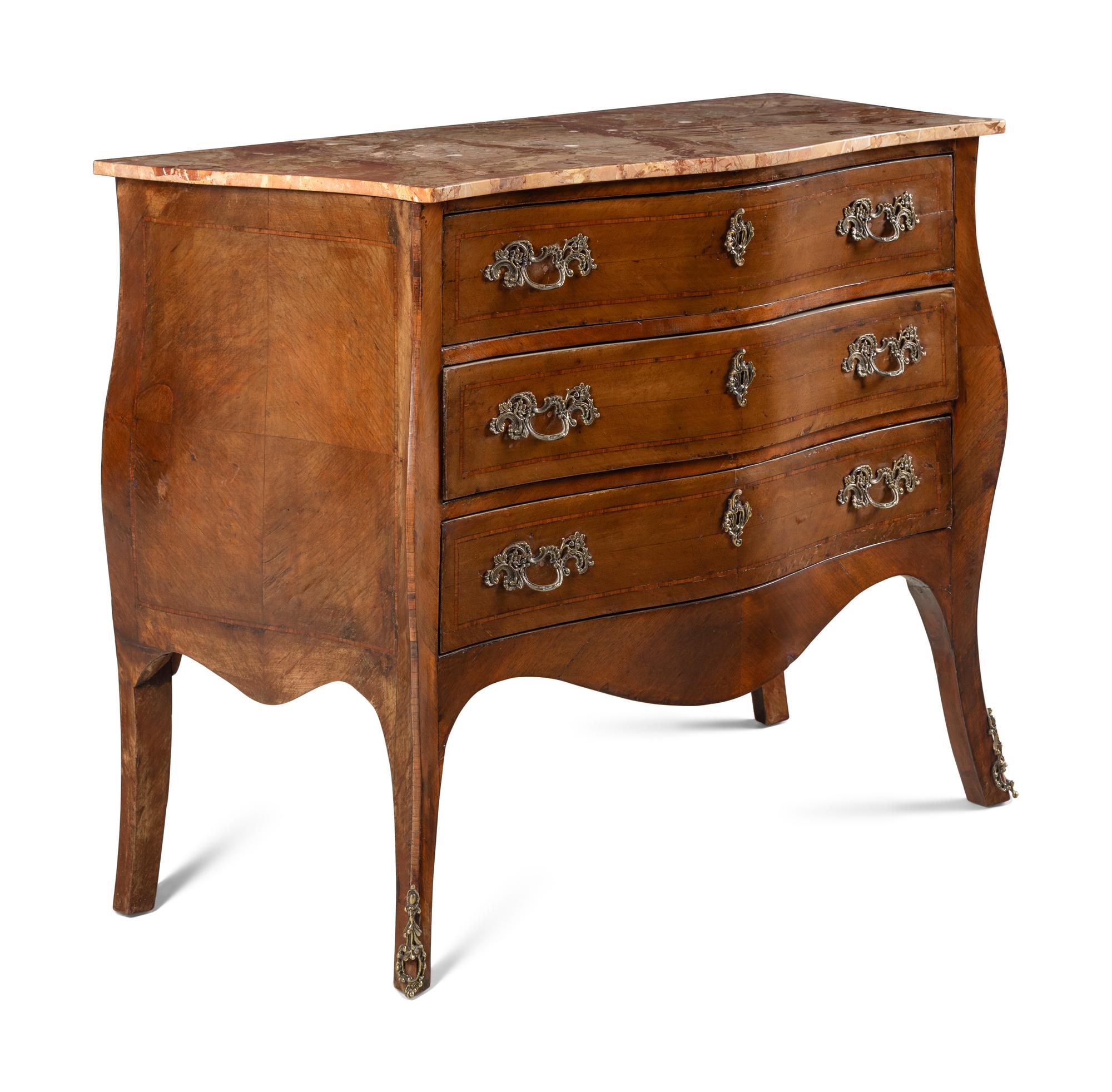 A Louis XV Style Marble Top Chest of Drawers