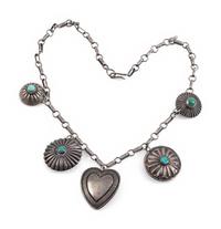Navajo Silver and Turquoise Button Charm Choker