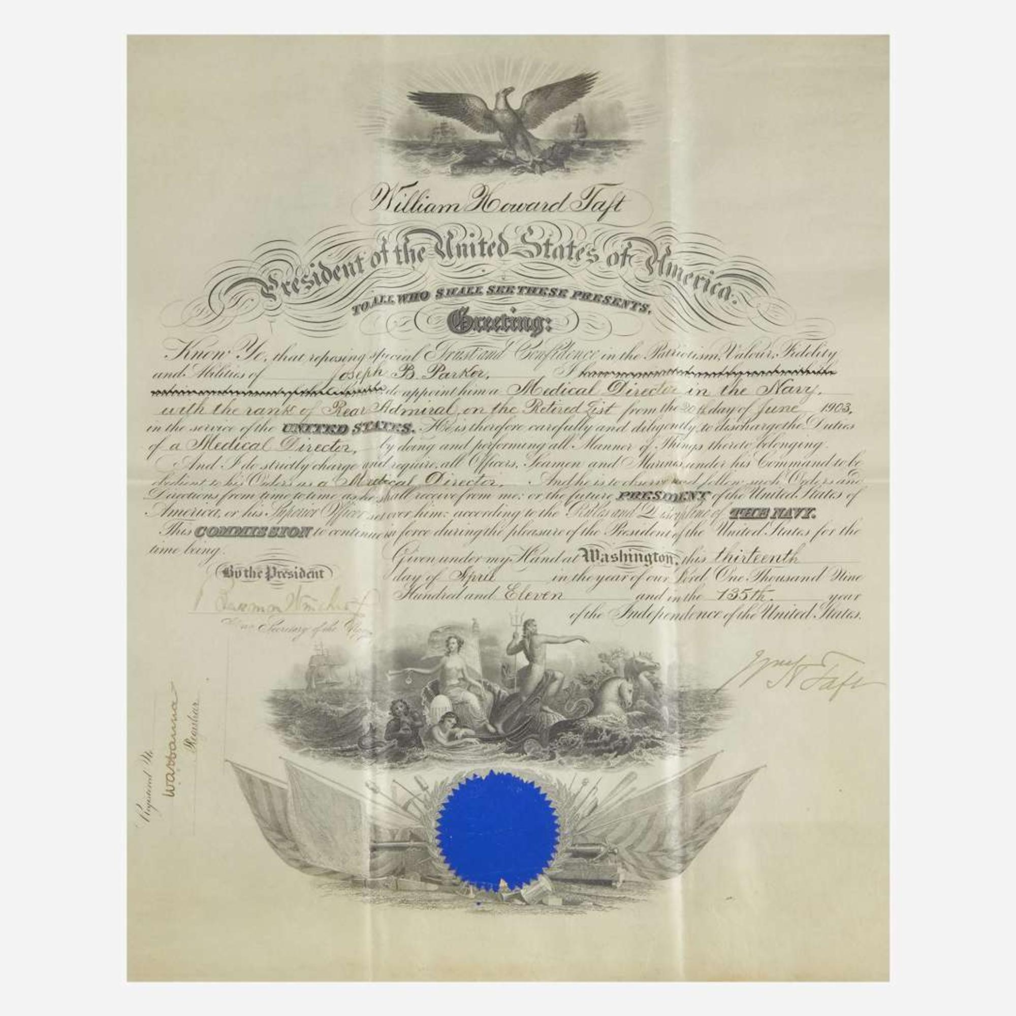 [Presidential] Cleveland, Grover, and William McKinley, and William H. Taft Group of 3 Signed Military Commissions