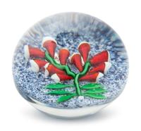 A Hugh Smith Red and White Bell Flowers on Speckled Ground Glass Paperweight