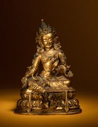 A Sino-Tibetan Gilt Bronze Figure of Seated Tara