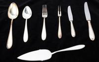A German WMF Alpaca Flatware Service, , comprising 12 dinner knives 11 luncheon knives 12 fruit knives 12 dinner forks 11 salad forks 1