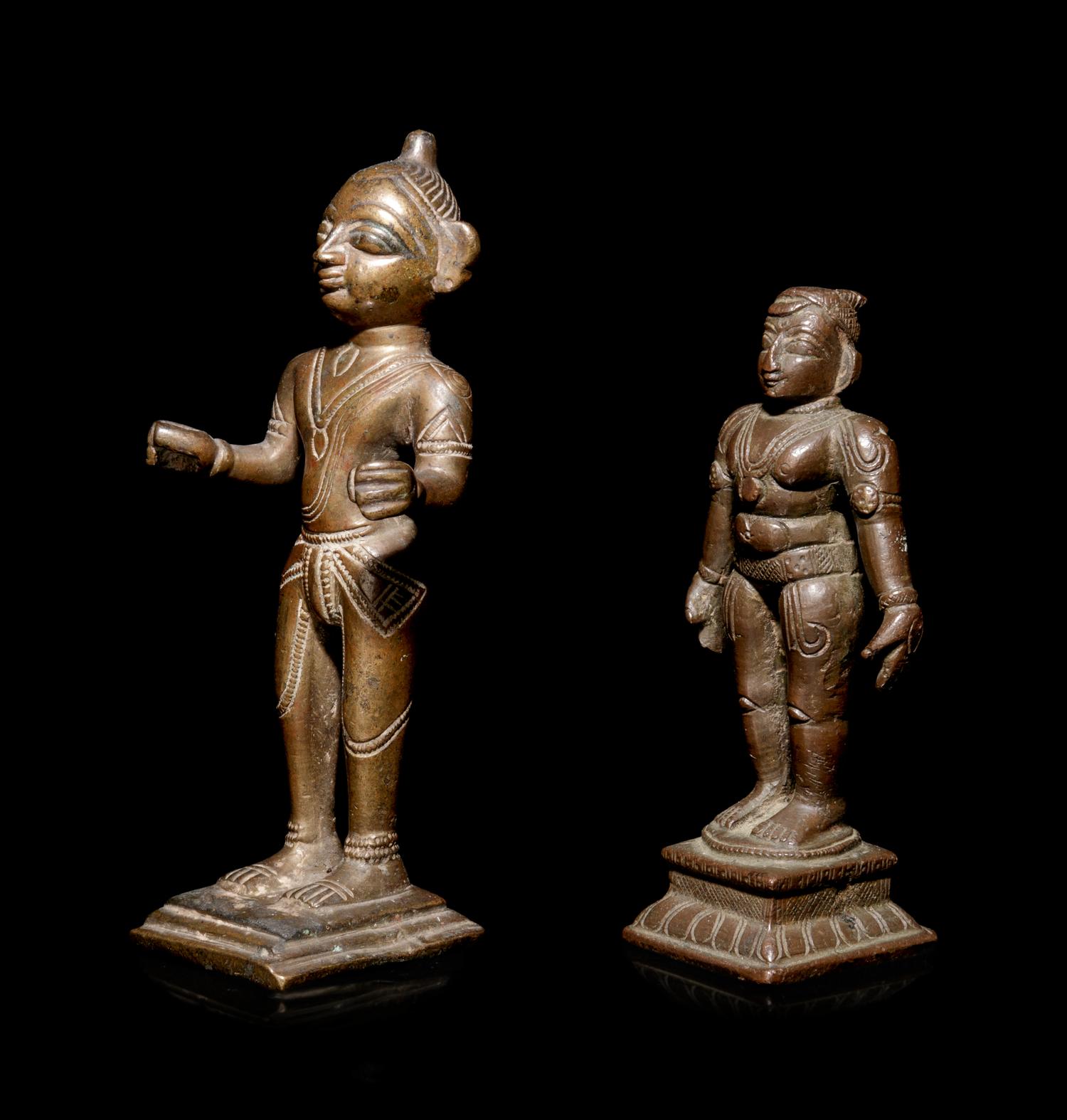 Two Indian Bronze Figures of Attendants