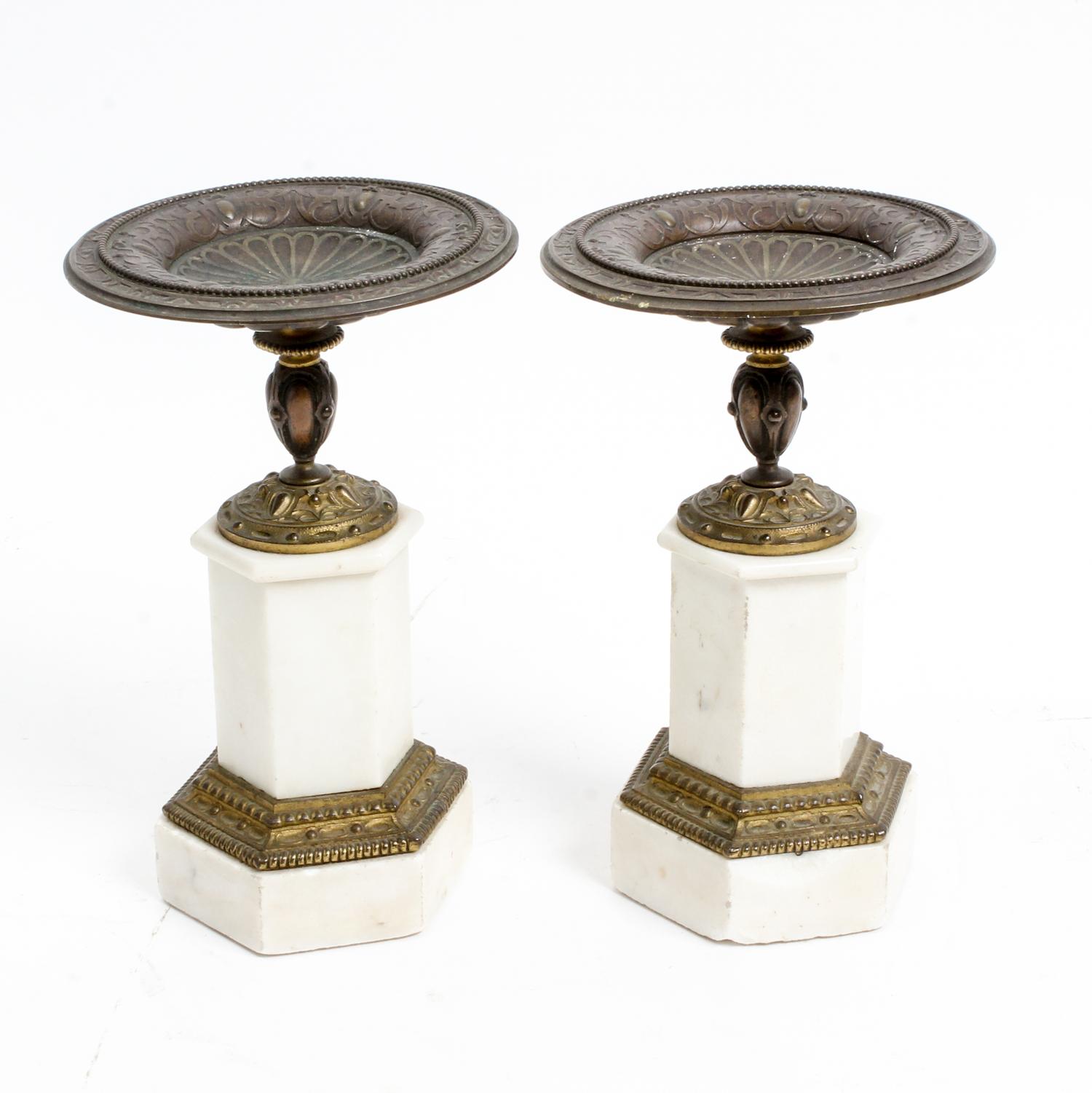 A Pair of Gilt Metal and Marble Compotes Height 8 1/2 inches. — 20TH CENTURY