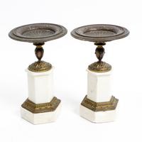 A Pair of Gilt Metal and Marble Compotes Height 8 1/2 inches. — 20TH CENTURY