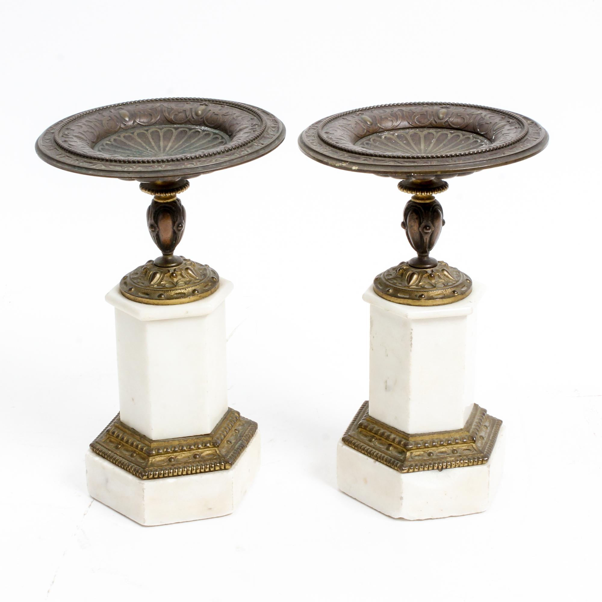 A Pair of Gilt Metal and Marble Compotes Height 8 1/2 inches. — 20TH CENTURY