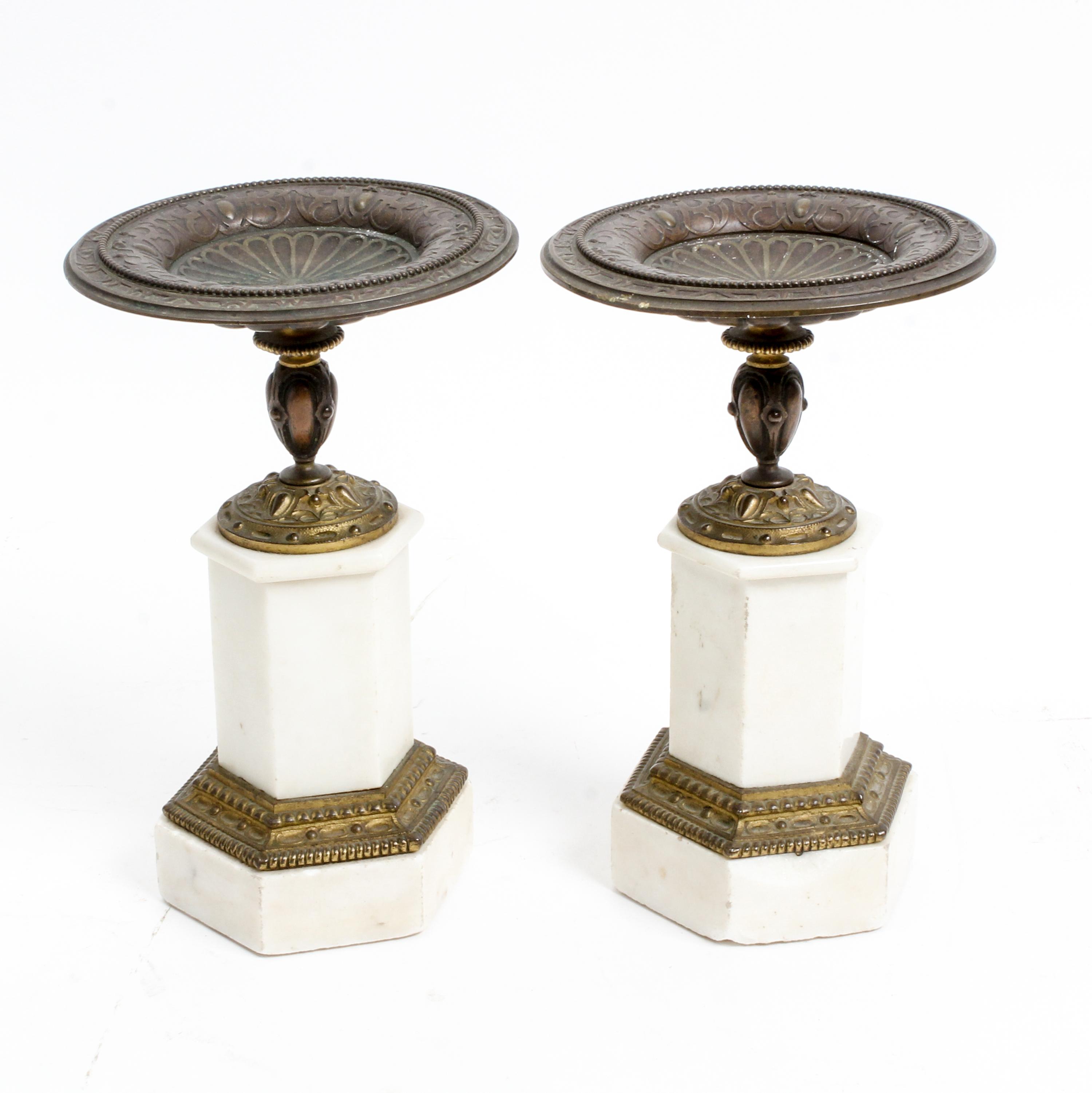 A Pair of Gilt Metal and Marble Compotes Height 8 1/2 inches. — 20TH CENTURY